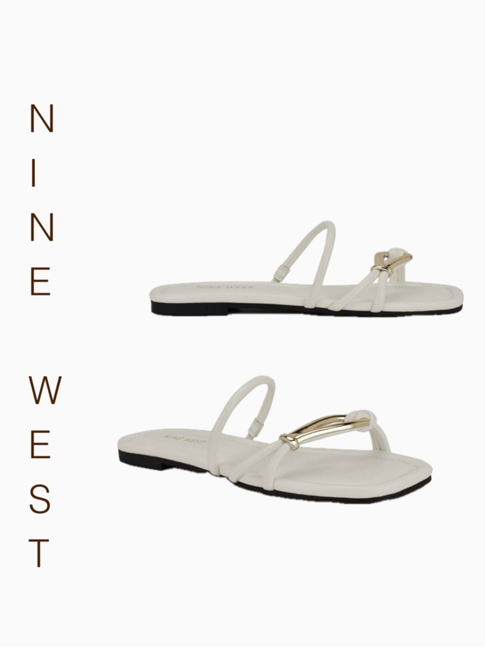 Nine West Tigra Slide Sandal, minimalist  flat sandal, square toe, faux-leather
